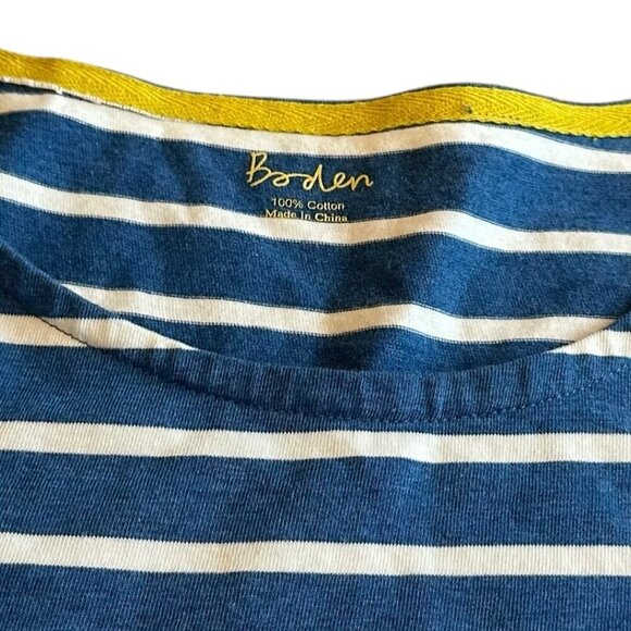 Boden Blue White Stripe Sheath Dress 3/4 Sleeves Crew Neck Cotton Size Large - Picture 11 of 11